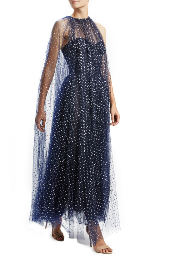 Navy Dotted Tulle Cape