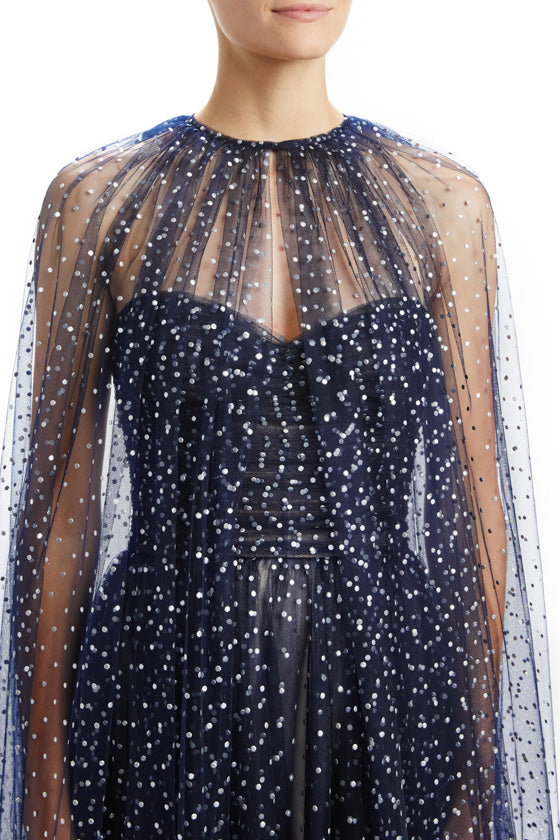 Navy Dotted Tulle Cape