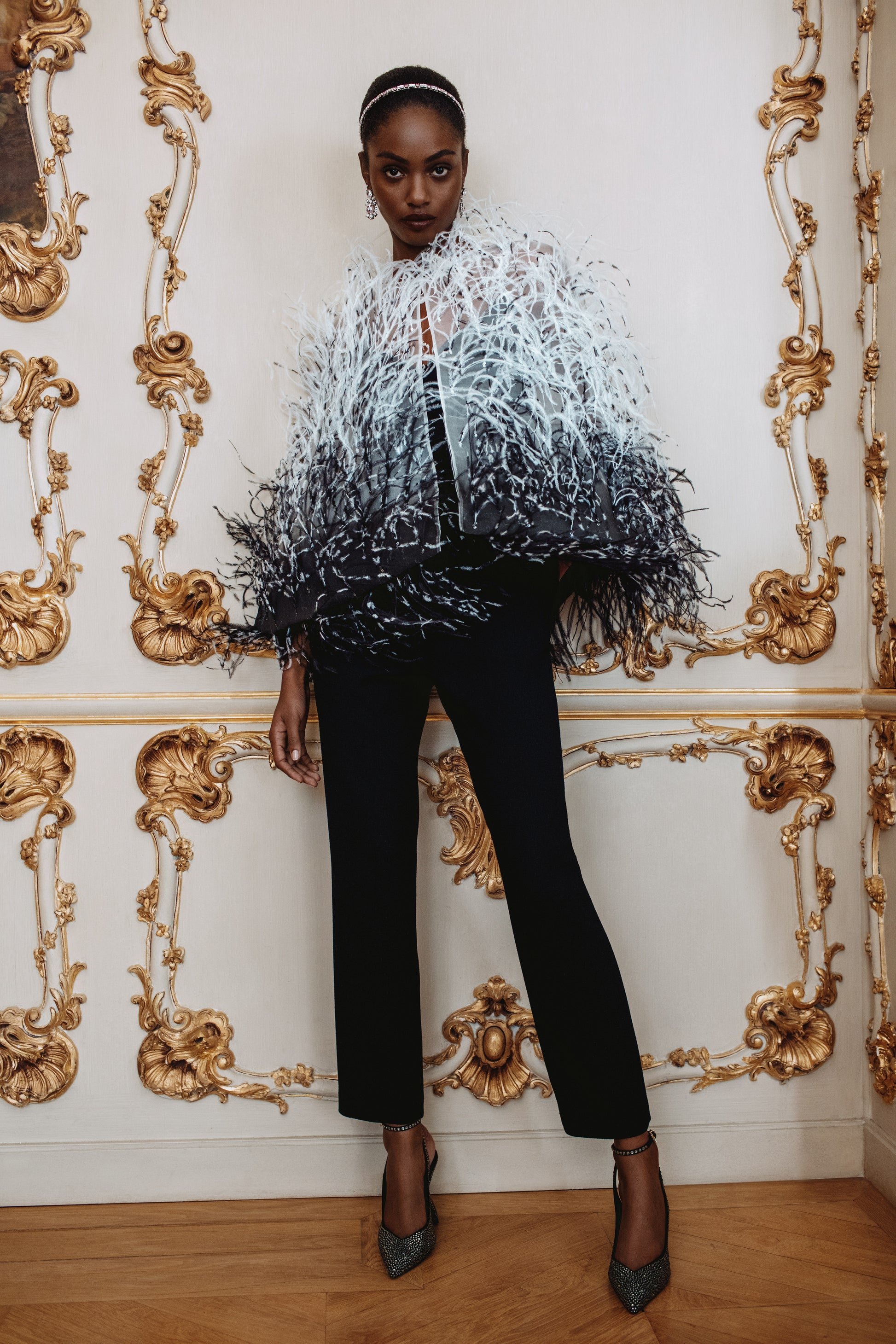 Monique Lhuillier Ombre Feather Cape