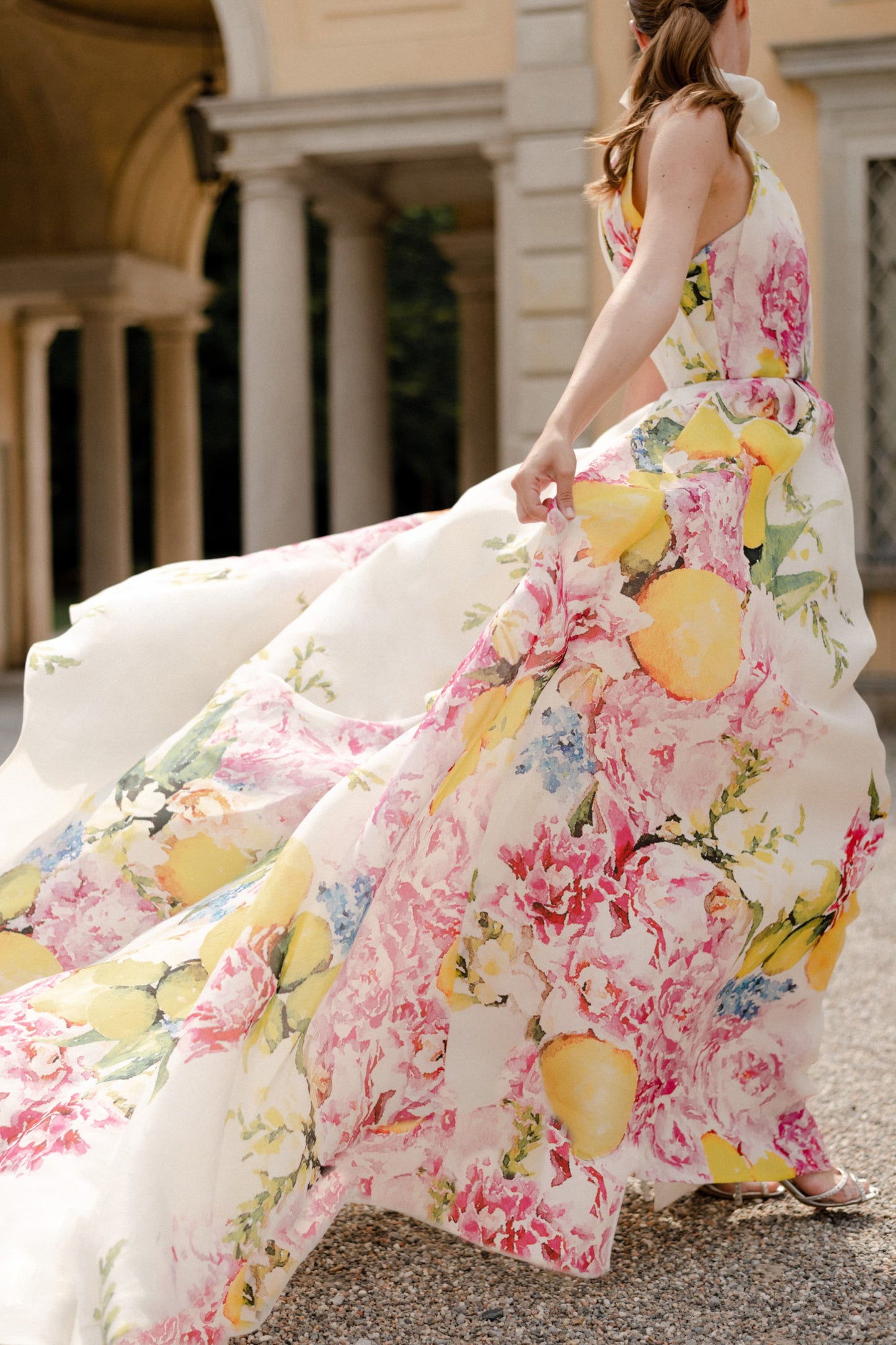 High Neck Sleeveless Floral Ball Gown