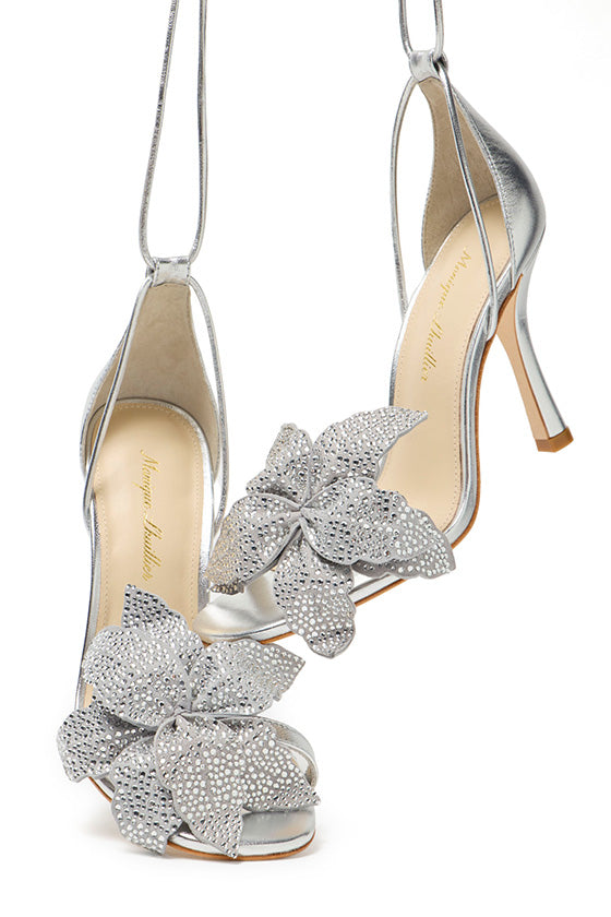 Monique Lhuillier Fleur Silver Leather Sandal