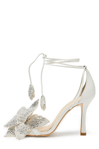 Monique Lhuillier Fleur White Leather Sandal