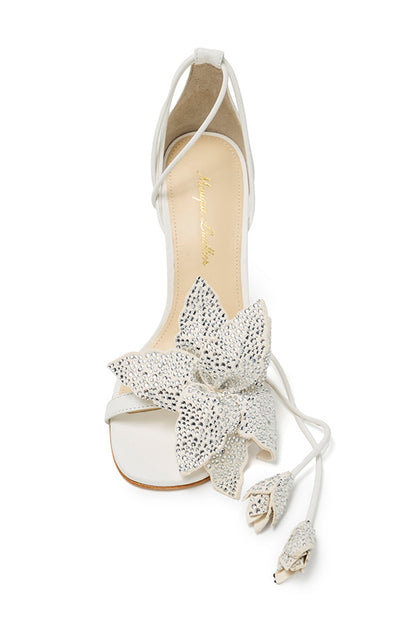 Monique Lhuillier Fleur White Leather Sandal