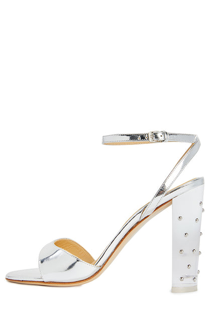 Monique Lhuillier Silver Harper Metallic Lucite Heel