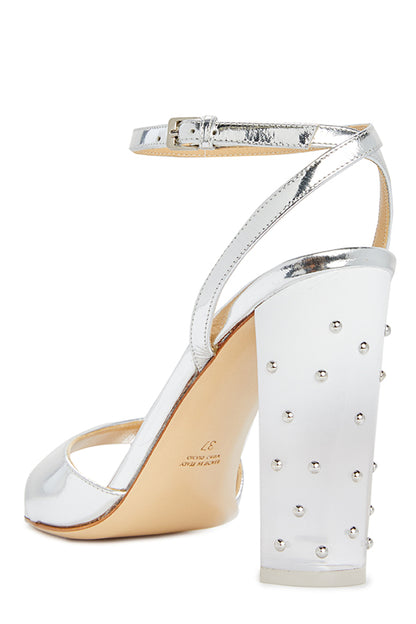 Monique Lhuillier Silver Harper Metallic Lucite Heel