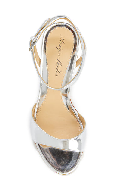 Monique Lhuillier Silver Harper Metallic Lucite Heel